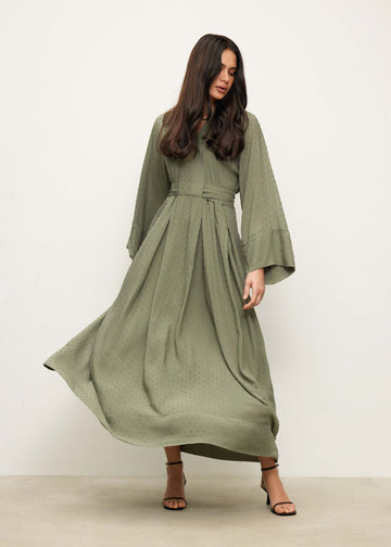 AIDA scarf-neck dress, khaki