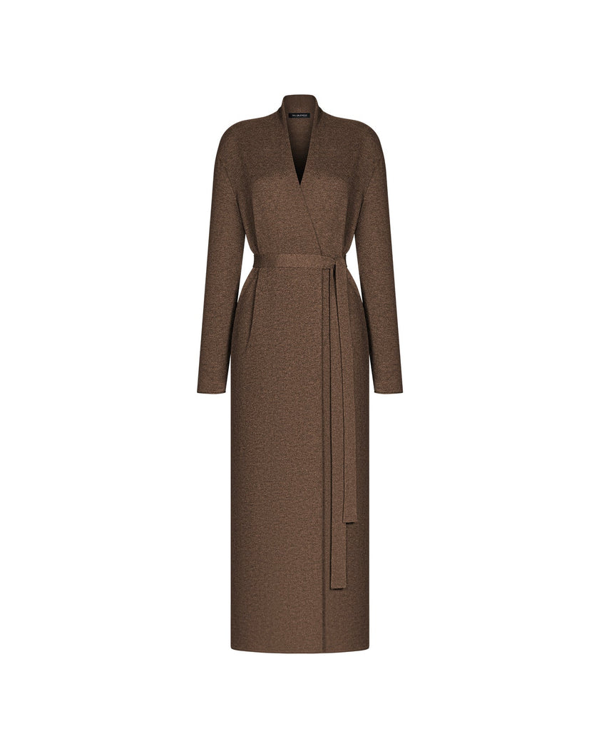 NARINA belted maxi cardigan, warm gray