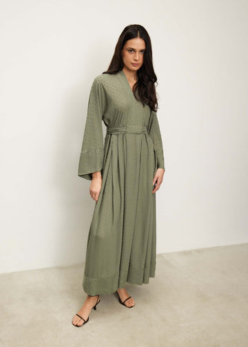 AIDA scarf-neck dress, khaki