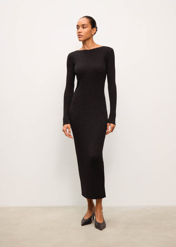 AREESHA ribbed lurex dress, black