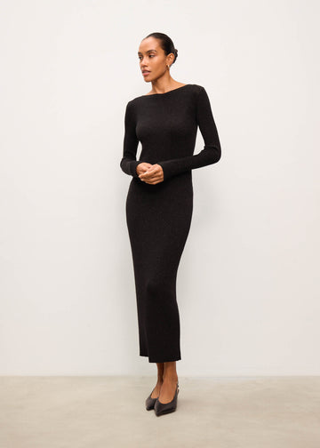 AREESHA ribbed lurex dress, black