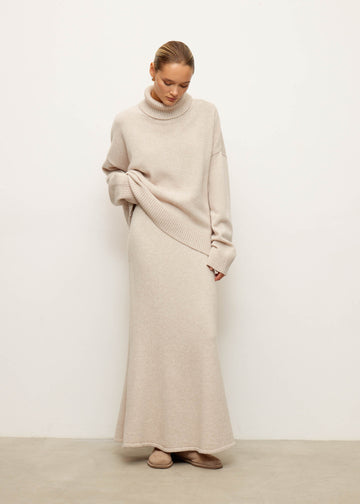 TATUM cashmere godet skirt, pearl