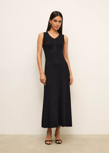 NORA wide-rib godet dress, black