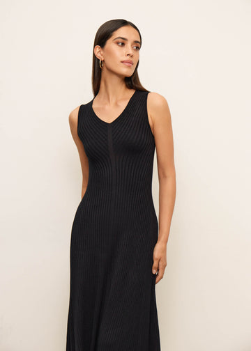 NORA wide-rib godet dress, black