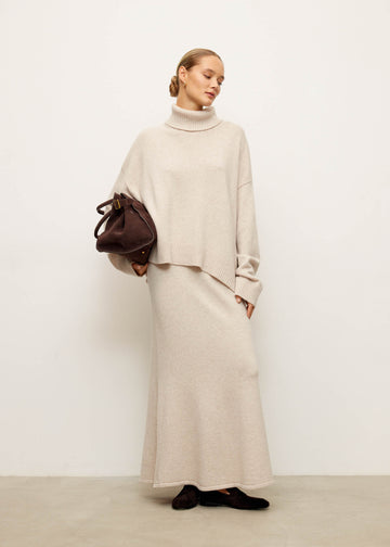 TATUM cashmere godet skirt, pearl