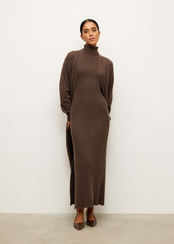 TATUM belted maxi cardigan, chocolate