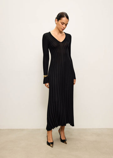 BEATA ribbed tie-back dress, black