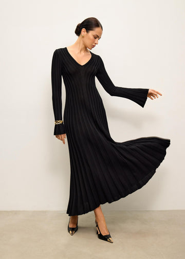 BEATA ribbed tie-back dress, black