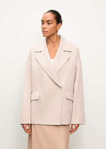 LORENA cropped coat with lapel collar, light beige
