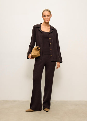 SORAYA relaxed fit wool cashmere pants, dark chocolate