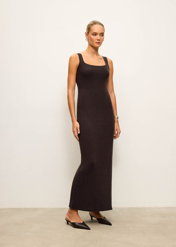 SORAYA cashmere-blend square-neck dress, dark chocolate