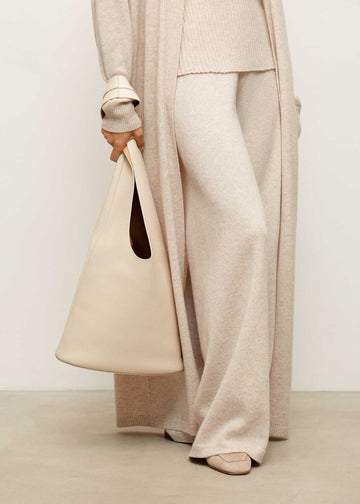 Tatum wide leg relaxed fit wool cashmere pants, pearl