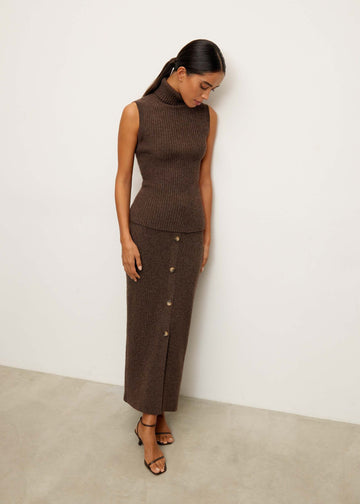 TATUM button-front skirt, chocolate