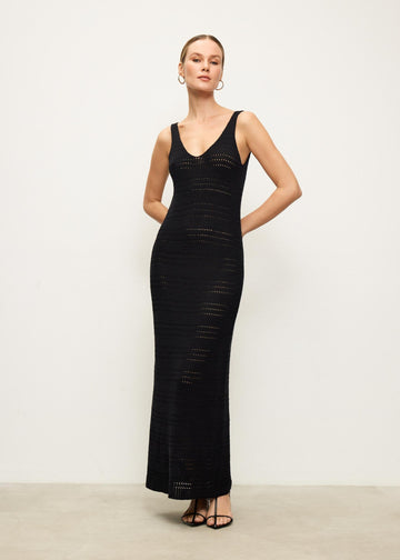YASMEEN cotton lace-knit dress, black