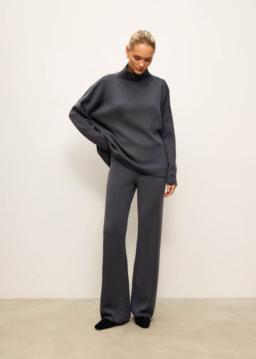 Andrea relaxed fit pants with elastic waist, anthracite