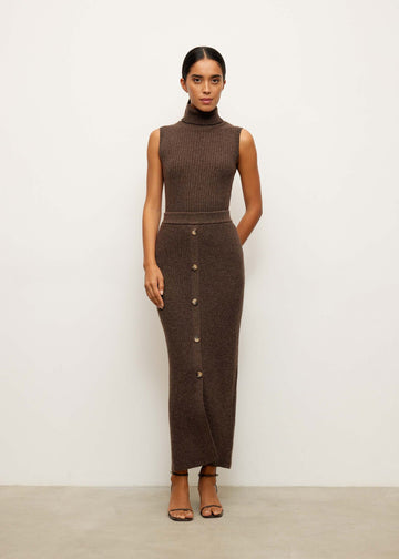 TATUM button-front skirt, chocolate