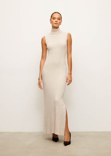 TATUM ribbed high-neck dress, pearl