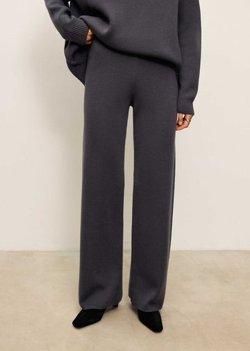 Andrea relaxed fit pants with elastic waist, anthracite