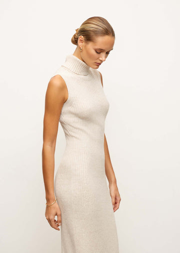 TATUM ribbed high-neck dress, pearl