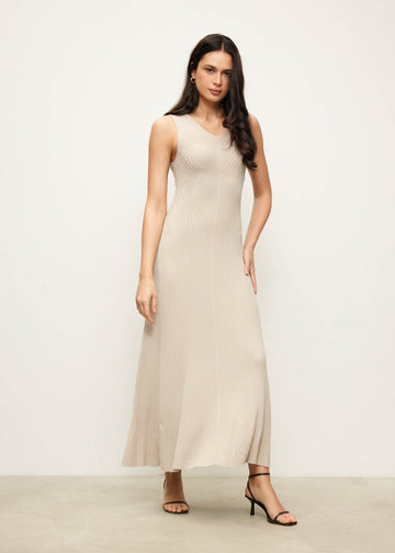 NORA wide-rib godet dress, latte