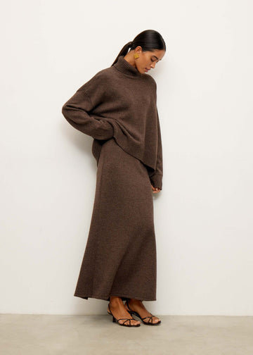 TATUM high neck ribbed jumper, chocolate
