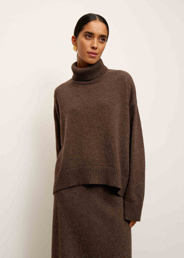 TATUM high neck ribbed jumper, chocolate