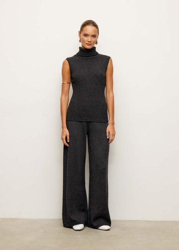Tatum wide leg relaxed fit wool cashmere pants, anthracite