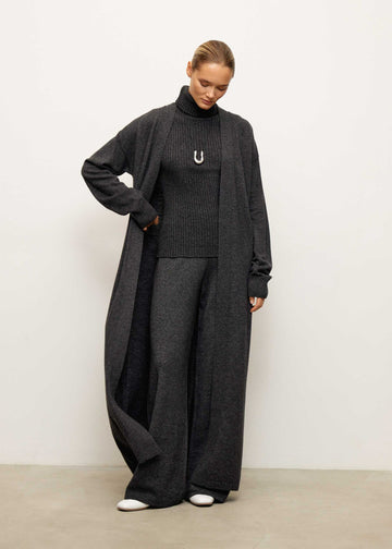 Tatum wide leg relaxed fit wool cashmere pants, anthracite