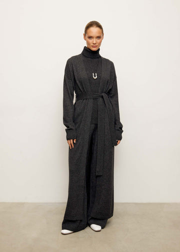 TATUM belted maxi cardigan, anthracite