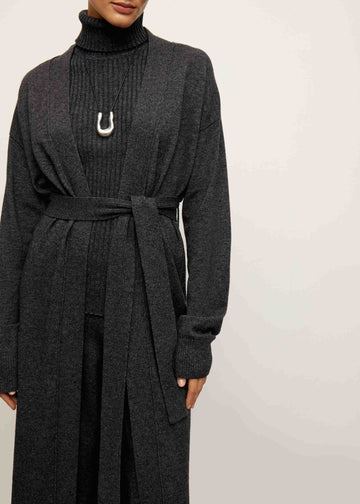 TATUM belted maxi cardigan, anthracite