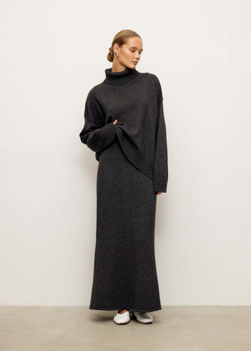 TATUM cashmere godet skirt, anthracite