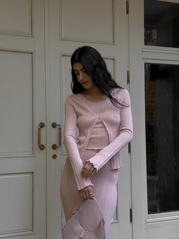 COTY fitted ribbed cardigan, powder
