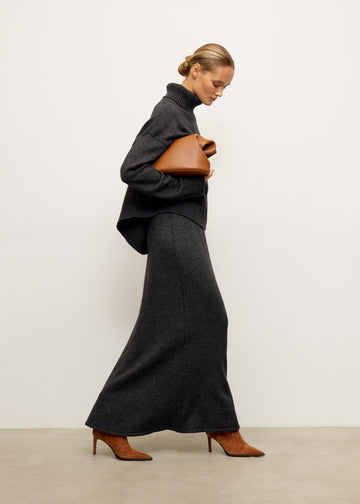 TATUM cashmere godet skirt, anthracite
