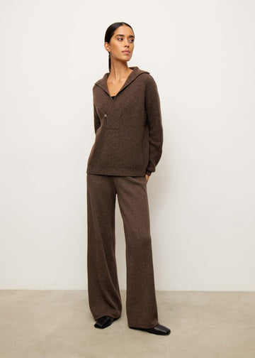 TATUM notched collar jumper, chocolate