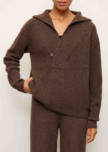 TATUM notched collar jumper, chocolate