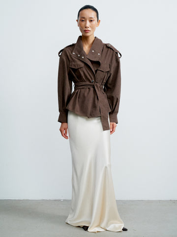 TEONA cropped safari trench, chocolate