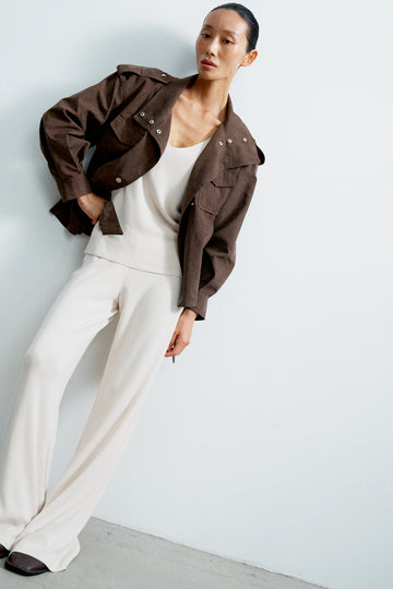 TEONA cropped safari trench, chocolate