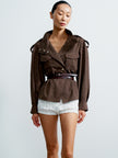 TEONA cropped trench coat, chocolate