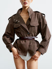 TEONA cropped trench coat, chocolate