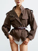 TEONA cropped trench coat, chocolate