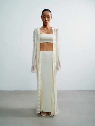 NOOR longline cardigan in silk and cashmere, ivory