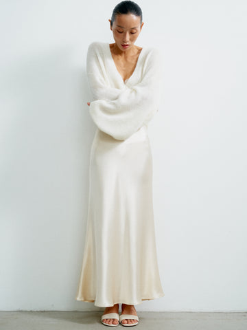 LAUREL fluid satin skirt, ivory