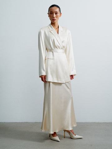 LAUREL belted double-breasted Jacket, ivory