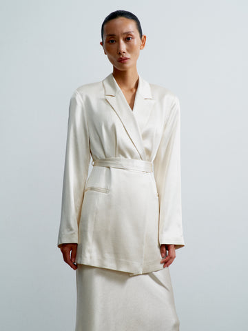 LAUREL belted double-breasted Jacket, ivory