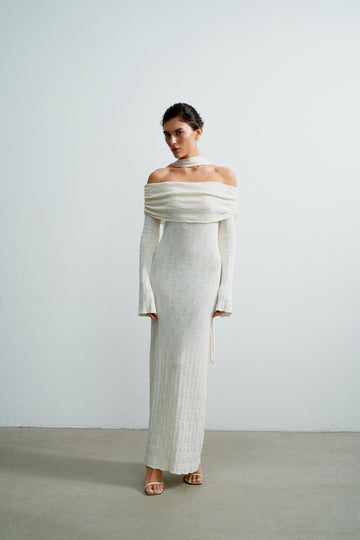 DAVIDA off-shoulder draped dress, milk