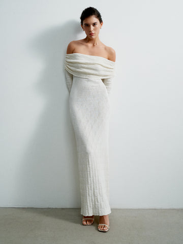 DAVIDA off-shoulder draped dress, milk