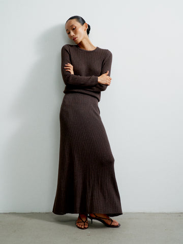 SHANTY textured knit maxi skirt, chocolate