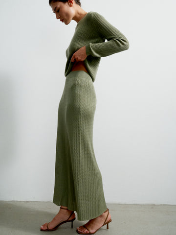 SHANTY textured knit maxi skirt, khaki
