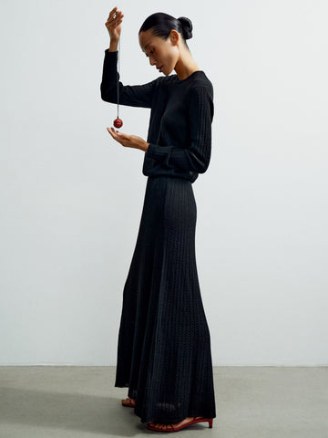 SHANTY textured knit maxi skirt, black