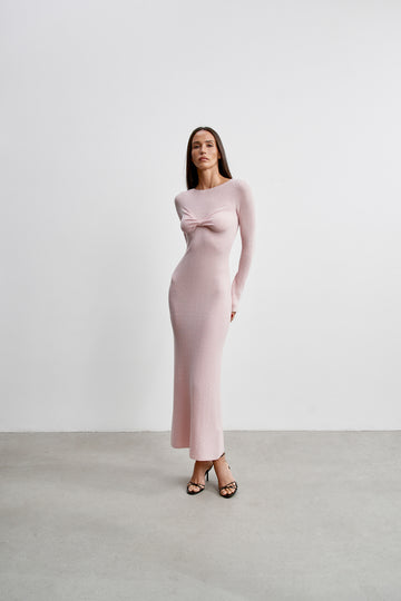 VIVIAN merino wool dress with twist detail, pink